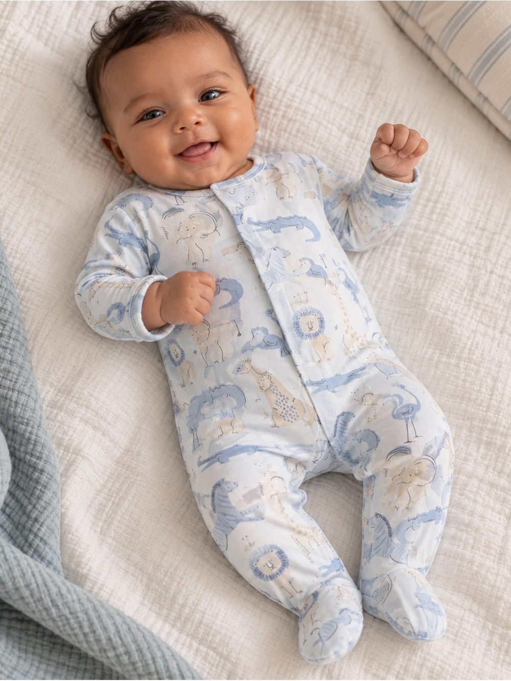 Blue Animal Print Footed One-Piece Magnetic Me Size 0-3 Months